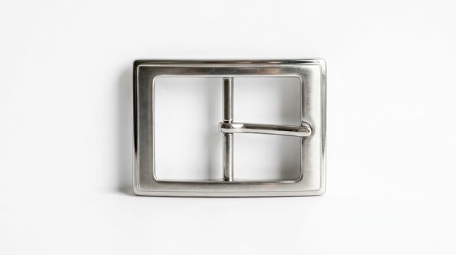 Simple Rectangular Metal Belt Buckle Isolated on White Background.