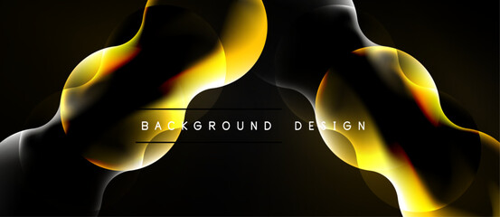 Naklejka premium Abstract golden waves over black background. Dynamic shapes create modern design, suitable for banners or presentations. Elegant, flowing forms.