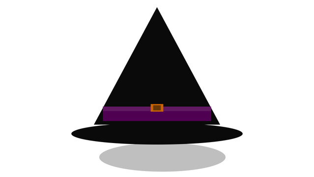 Spooky Halloween witch hat with purple ribbon and orange pumpkin, isolated on transparent background