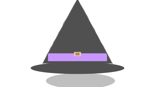 Spooky Halloween witch hat with purple band and star, isolated on transparent background
