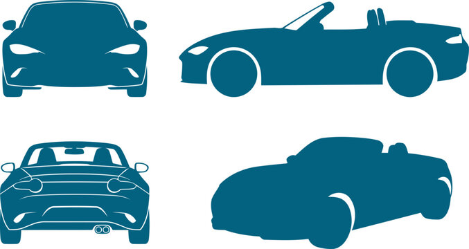 Convertible sports car silhouette set displaying various vehicle angles for automotive branding