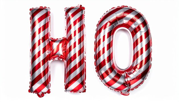 Red and white striped &ldquo;HO&rdquo; balloons symbolizing Christmas cheer, festivity, and joyful holiday spirit.
