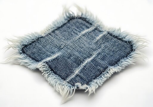 A blue and white piece of cloth with a frayed edge