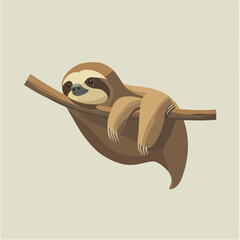 Fototapeta premium Cute sloth hanging on tree branch cartoon style