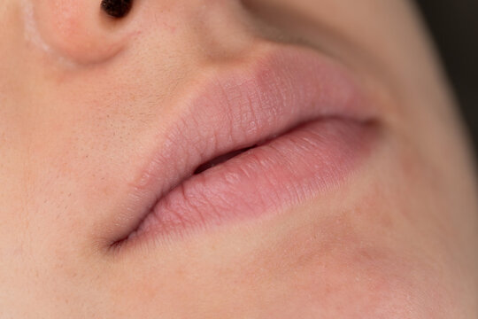 Natural Human Lips Close-Up Macro with Healthy Skin Texture