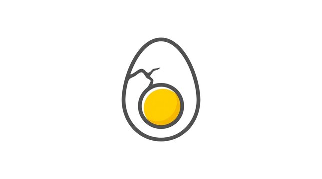 A minimalist vector illustration of a hard-boiled egg cut in half with a detailed crack on its white shell showing a vibrant yellow yolk, isolated on a clean white background.