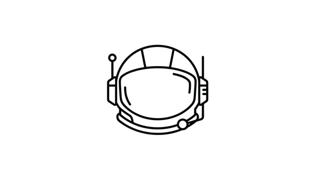 Minimalist line art illustration of an astronaut space helmet with microphone and antenna on a white background.