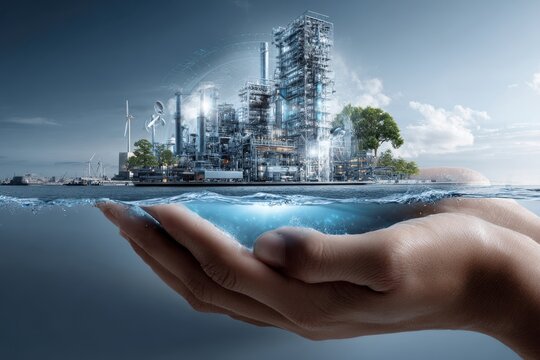 Innovative city of the future integrates nature with advanced technology and sustainability efforts