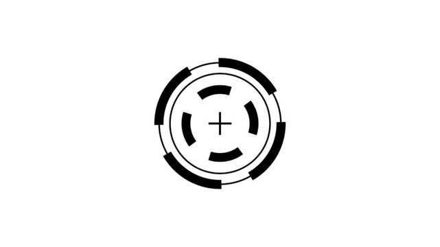 Simple crosshair HUD circle overlay white dash rotating ring, alpha channel transparent background seamless loop 4K radar tracking interface