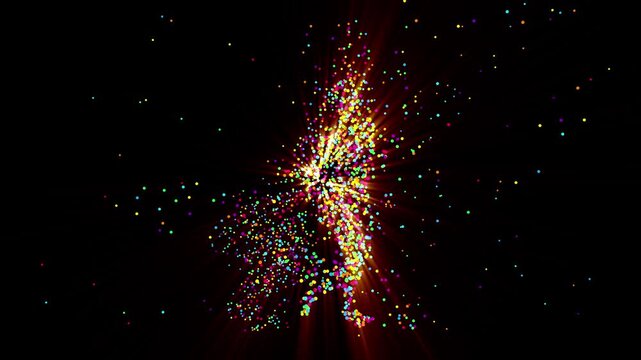 A particle dance with lights ember floating and emitted by the dancer