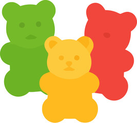 Fototapeta premium Three colorful gummy bears vector illustration in green yellow and red isolated on white background flat design