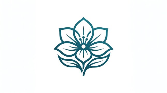 Clean and elegant line art illustration of a blooming lotus flower with leaves, designed in a modern teal color scheme, perfect for wellness, spa, yoga, or luxury brand identity