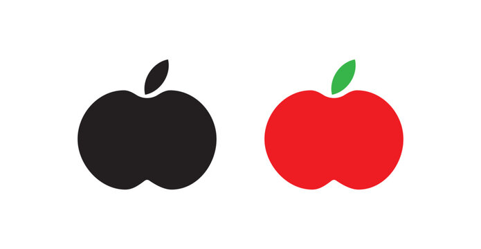 Apple fruit icon set. Red and black apple symbol isolated on a white background. Clean editable vector design ideal for food, health , graphic design.