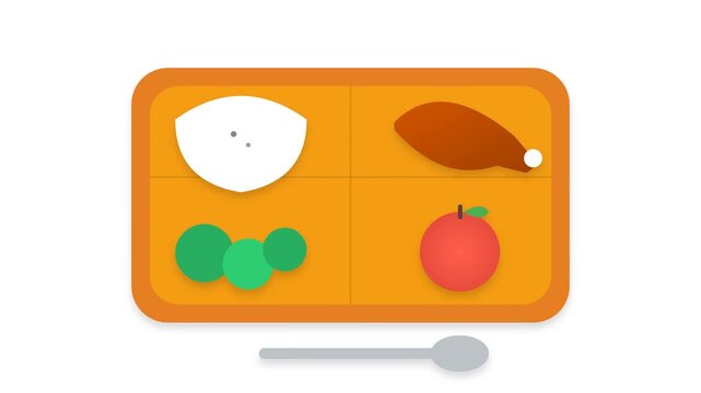 Simple Flat Design of a School Lunch Tray with Food and Spoon.