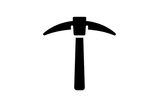 Minimalist pickaxe vector icon, black mining tool silhouette, industrial equipment symbol graphic