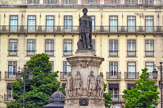 Luis de Camoes Monument in Historic Square of Lisbon Portugal