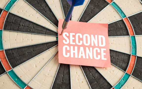 Second Chance Message on Dartboard Goal Achievement and New Opportunity Concept