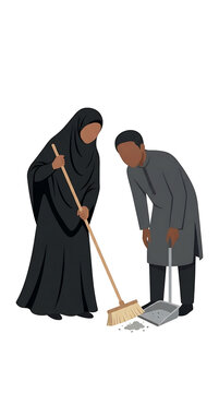 Husband and wife sweep together 