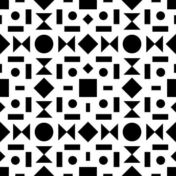 Black and White Geometric Pattern with Circles, Squares, Diamonds and Abstract Shapes