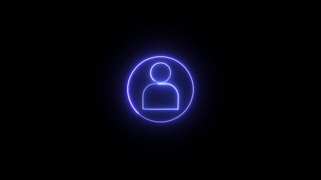 Glowing neon person sign, outline round avatar pictogram . neon icon of user in flat style, person icon, user icon illustration.