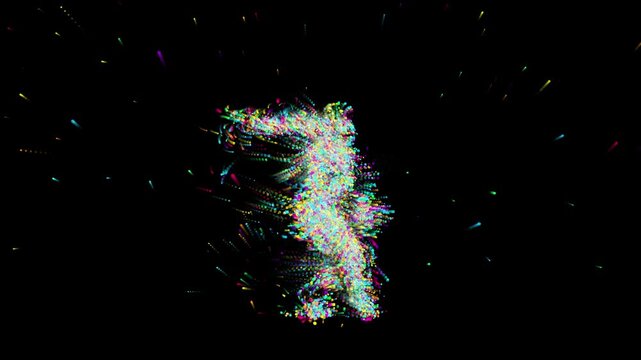 A particle dance with lights ember floating and emitted by the dancer