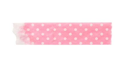 Pink washi tape with white polka dots on transparent background © Chanapat