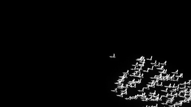A People Following The Leader or boss animation  as black and white