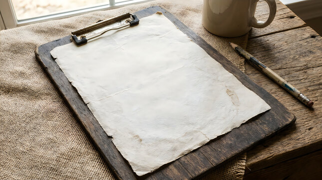 Empty clipboard on wooden surface