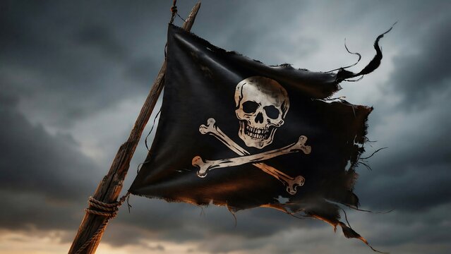 Dramatic Pirate Flag with Skull and Crossbones Against a Stormy Sky