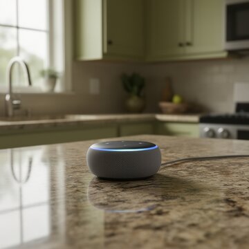 Smart Speaker on Kitchen Counter with Modern Decor