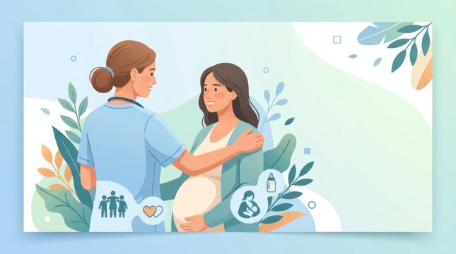Healthcare worker supporting pregnant woman with compassionate prenatal care and family planning
