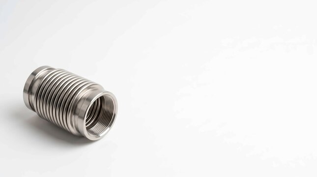 Stainless steel metal bellows connector. Industrial flexible pipe coupling component.