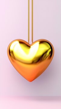 Gold heart ornament. Shiny metallic love symbol.