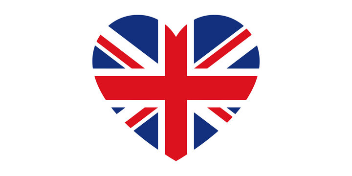 Heart shape with union jack flag design isolated on transparent background.