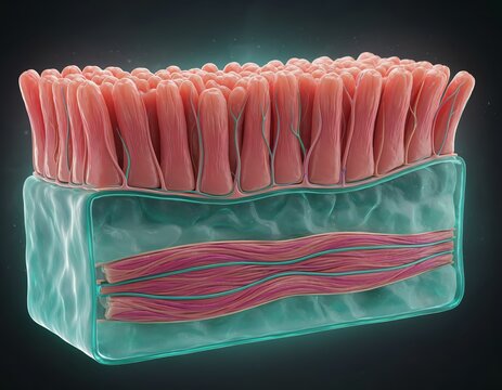 Detailed Cross-Section Illustration of Human Small Intestine Wall Structure