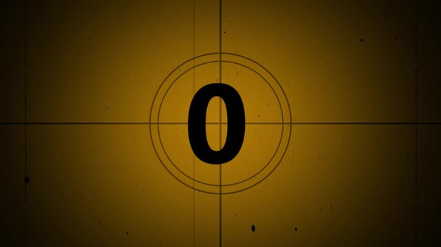 5 seconds old movie countdown with authentic film leader look, grain, dust and scratches. five seconds countdown from five to zero (retro projector style).