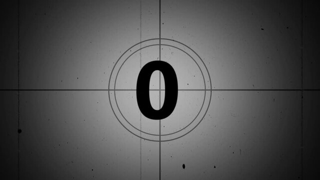 5 seconds old movie countdown with authentic film leader look, grain, dust and scratches. five seconds countdown from five to zero (retro projector style).
