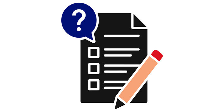 Checklist with question mark and pencil, concept of survey or test taking and quiz on transparent background.