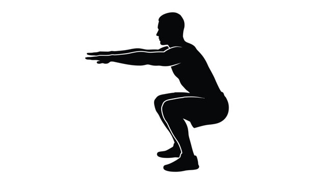 Man doing squats silhouette. Athletic male performing fitness exercise for leg workout.