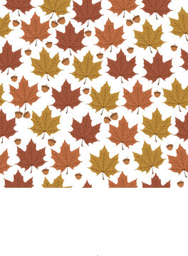 Seamless autumn leaves with maple leaves and acorns.