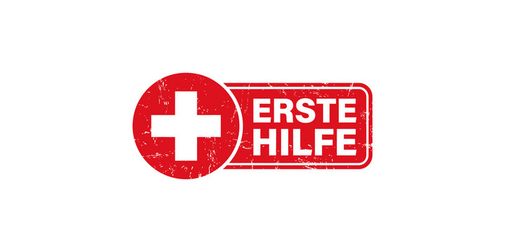 Erste hilfe first aid stamp on transparent background with scratched texture for medical or emergency concepts.