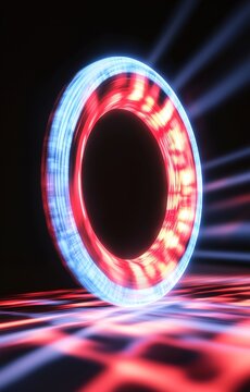 Glowing neon ring. Futuristic light portal.