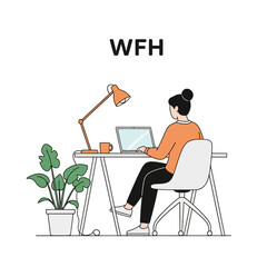 Fototapeta premium WFH Concept: Woman Working at Desk with Laptop Vector Illustration