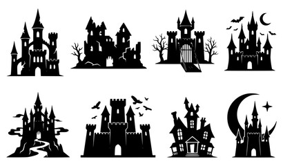 Haunted Castle Silhouettes Black Halloween Fantasy Vector Collection © F a g u n
