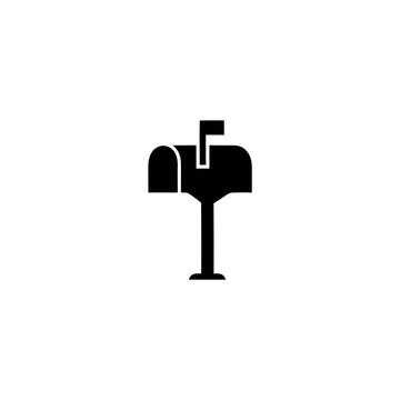 Black silhouette mailbox icon on white background