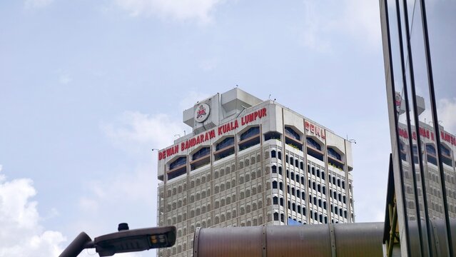 Kuala Lumpur,Malaysia - 02 August 2026: Dewan Bandaraya Kuala Lumpur DBKL high-rise headquarters building set against a bright, partially cloudy sky.