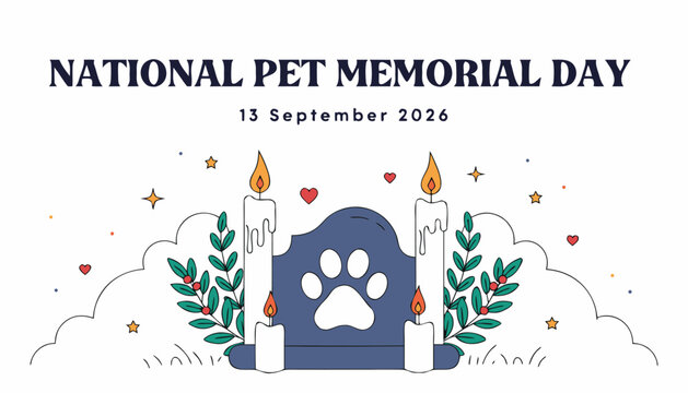 National pet memorial day illustration with candles and paw print