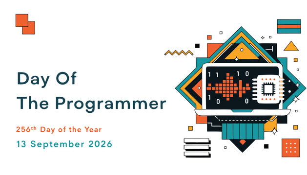 Day of the programmer greeting card design with computer and chip icon