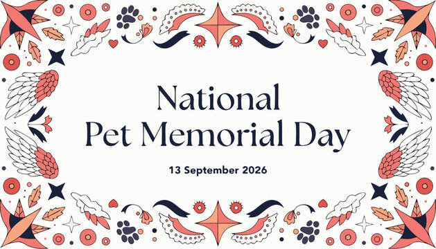 National pet memorial day greeting card with decorative frame