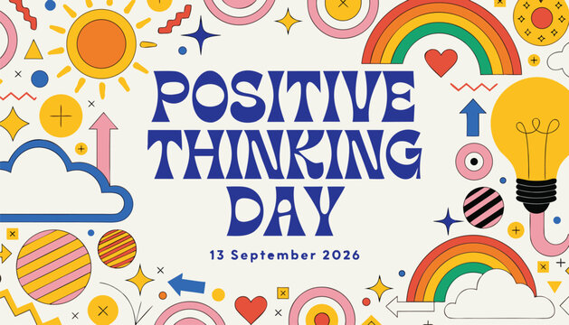 Positive thinking day celebration banner with colorful abstract elements